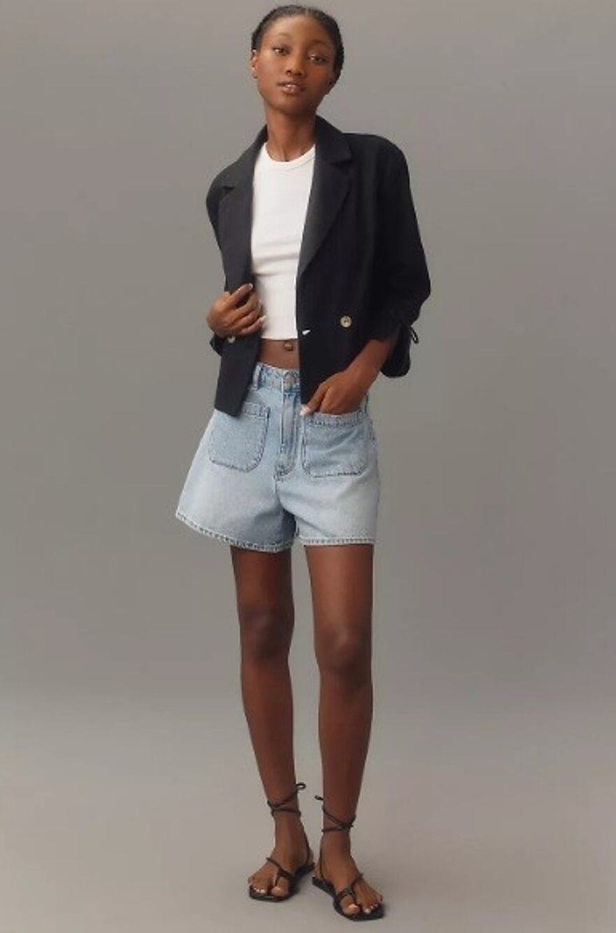 Anthropologie Dolan M Women's Linen Bow Detail Blazer Linen Blend Boxy Blazer